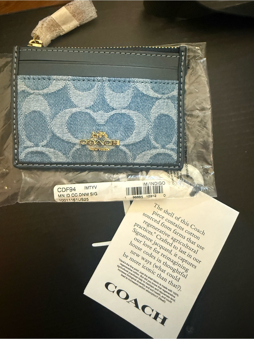 Coach Indigo Denim Signature Card Case with Gold Logo